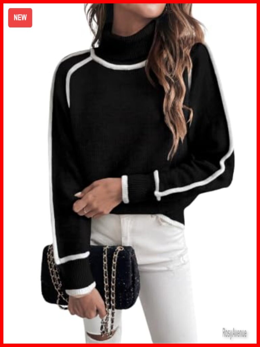 Women's Turtleneck Sweater Loose Fit Knit Pullover Long Sleeve